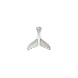 Sterling Silver Rhodium Plated Whale Tail White Lab Opal And Clear CZ Pendant