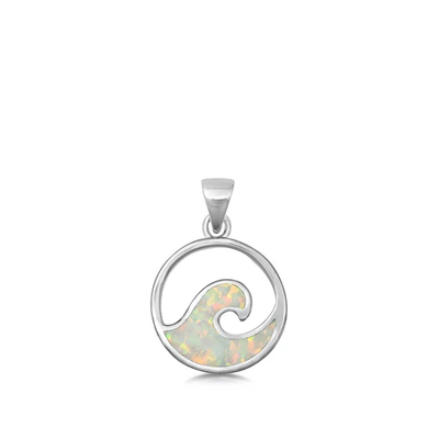 Sterling Silver White Lab Opal Wave Pendant