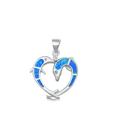 Load image into Gallery viewer, Sterling Silver Dolphin Hearts Blue Lab Opal Pendant