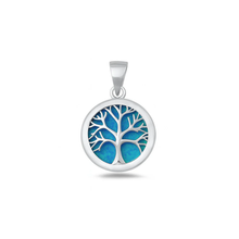 Load image into Gallery viewer, Sterling Silver Rhodium Plated Tree Of Life Blue Lab Opal Pendant