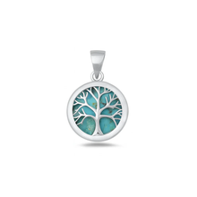 Load image into Gallery viewer, Sterling Silver Rhodium Plated Tree Of Life Genuine Turquoise Stone Pendant