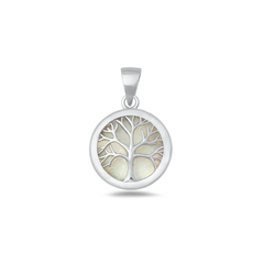 Sterling Silver Rhodium Plated Tree Of Life White Lab Opal Pendant