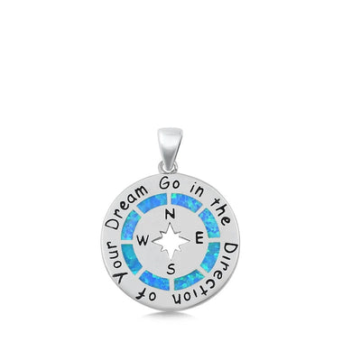 Sterling Silver Blue Lab Opal Compass Pendant
