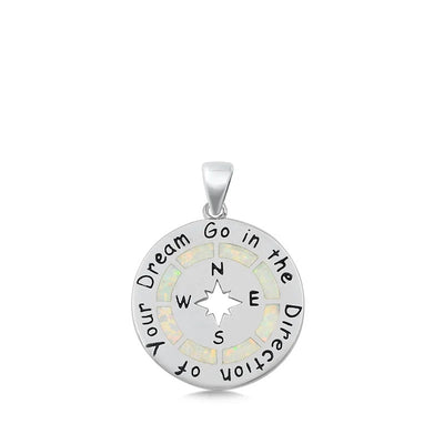 Sterling Silver White Lab Opal Compass Pendant