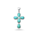 Sterling Silver Rhodium Plated Cross Turquoise Stone Pendant