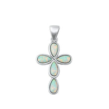 Load image into Gallery viewer, Sterling Silver Cross White Lab Opal Pendant