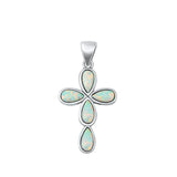 Sterling Silver Cross White Lab Opal Pendant