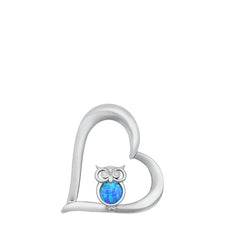 Sterling Silver Heart And Owl Blue Lab Opal Pendant