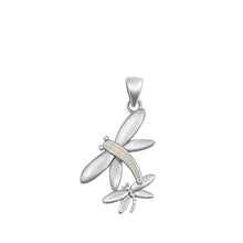 Load image into Gallery viewer, Sterling Silver White Lab Opal Dragonfly Pendant