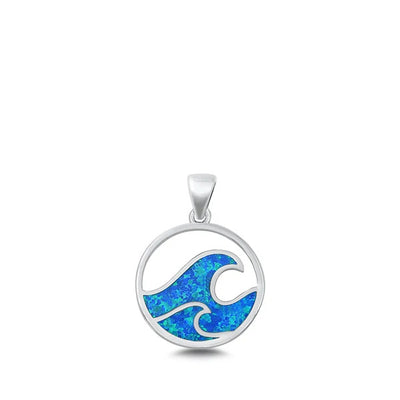 Sterling Silver Waves Blue Lab Opal Pendant