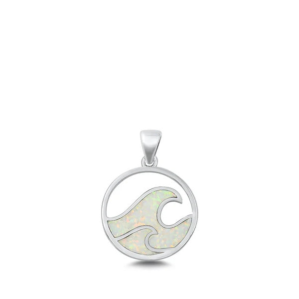 Sterling Silver Waves White Lab Opal Pendant