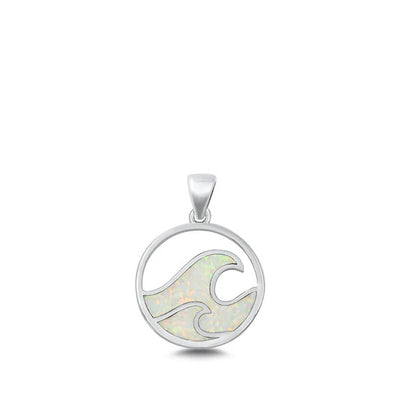 Sterling Silver Waves White Lab Opal Pendant