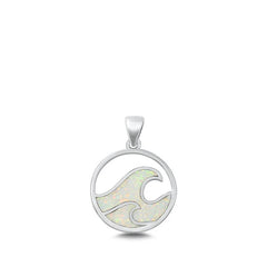 Sterling Silver Waves White Lab Opal Pendant