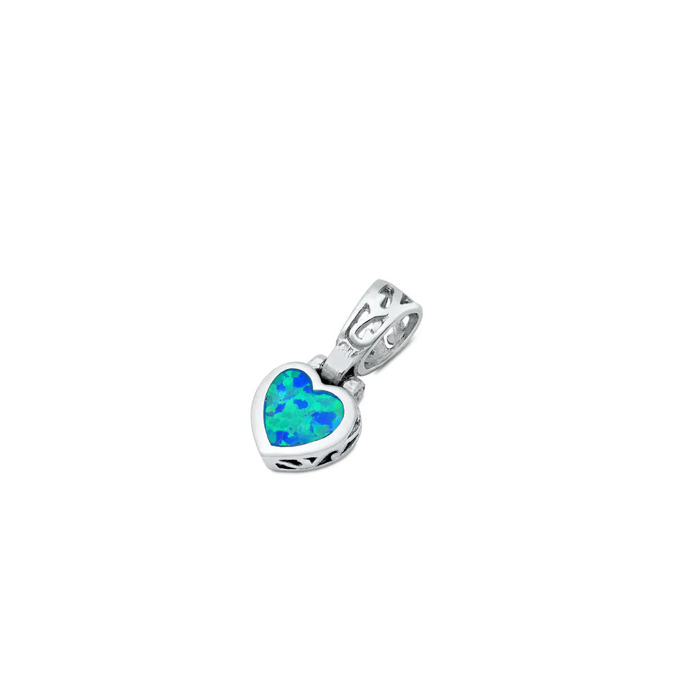 Sterling Silver Heart Blue Lab Opal Pendant