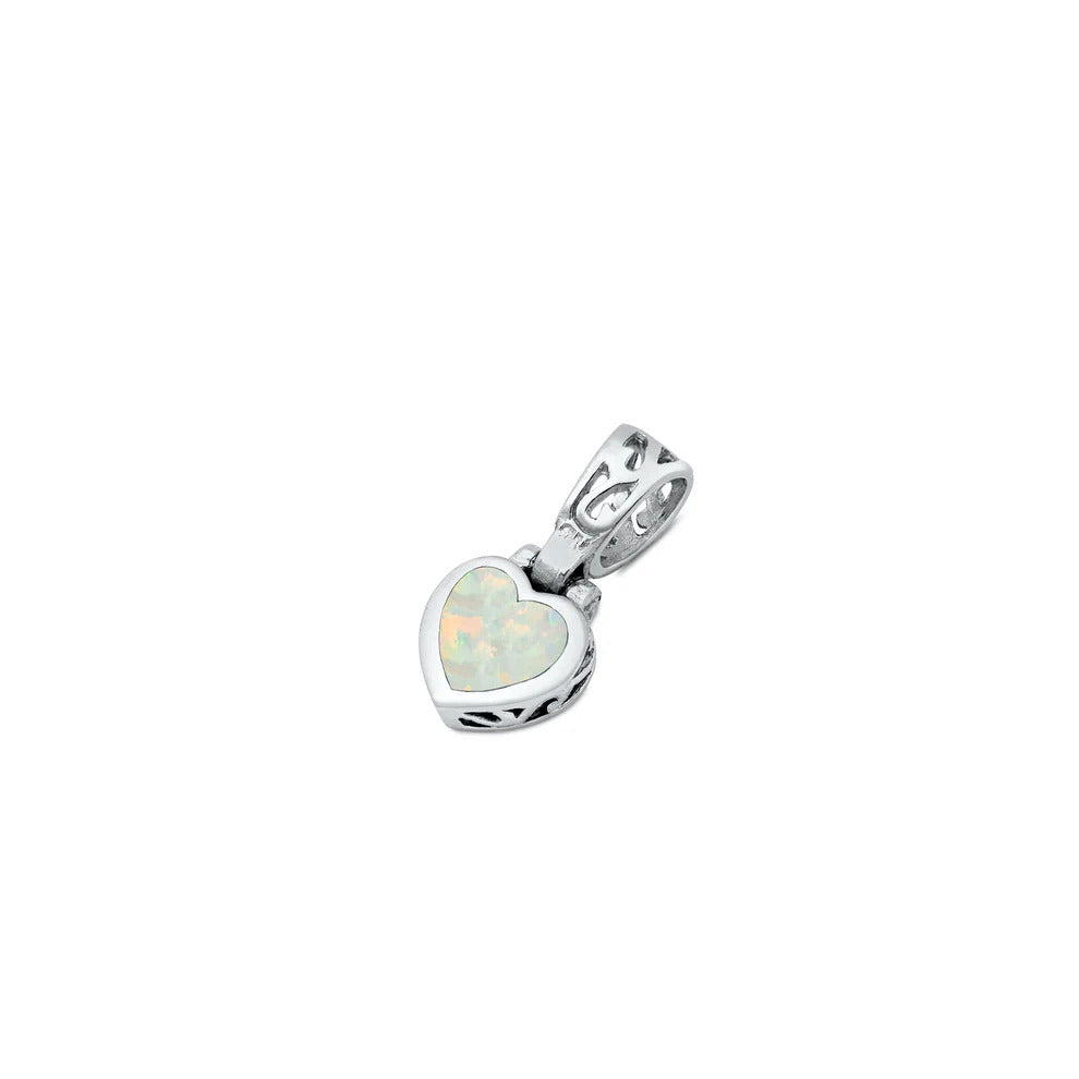 Sterling Silver Heart White Lab Opal Pendant