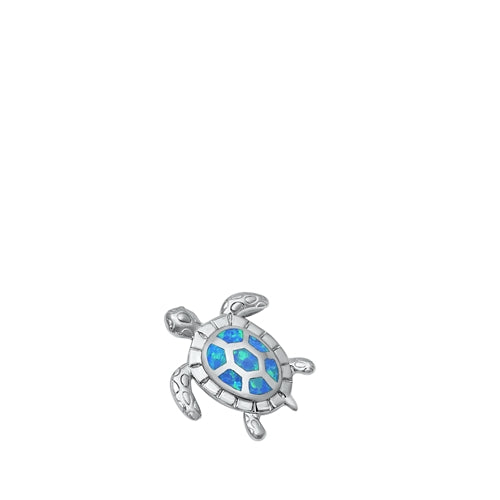 Sterling Silver Sea Turtle Blue Lab Opal Pendant