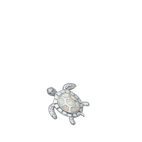 Sterling Silver Sea Turtle White Lab Opal Pendant
