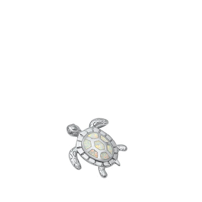 Sterling Silver Sea Turtle White Lab Opal Pendant
