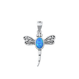 Sterling Silver Dragonfly Blue Lab Opal Pendant