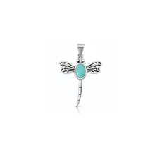 Load image into Gallery viewer, Sterling Silver Oxidized And Polished Dragonfly Genuine Turquoise Stone Pendant