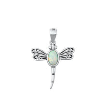 Load image into Gallery viewer, Sterling Silver Dragonfly White Lab Opal Pendant