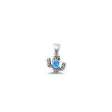 Sterling Silver Oxidized 9.8mm Cactus Blue Lab Opal Pendant