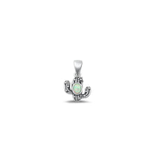 Load image into Gallery viewer, Sterling Silver Oxidized 9.8mm Cactus White Lab Opal Pendant