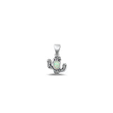 Sterling Silver Oxidized 9.8mm Cactus White Lab Opal Pendant