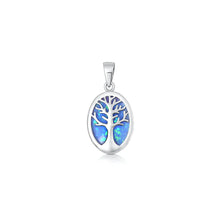 Load image into Gallery viewer, Sterling Silver Oxidized And Polished Blue Lab Opal Tree Of Life Pendant