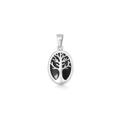 Sterling Silver Oxidized And Polished Black Onyx Stone Tree Of Life Pendant