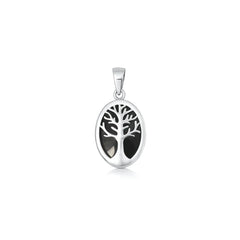 Sterling Silver Oxidized And Polished Black Onyx Stone Tree Of Life Pendant