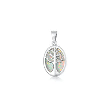 Load image into Gallery viewer, Sterling Silver Oxidized And Polished White Lab Opal Tree Of Life Pendant