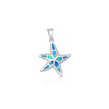 Load image into Gallery viewer, Sterling Silver Rhodium Plated Blue Lab Opal Starfish Pendant