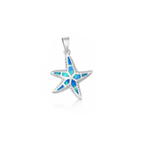 Sterling Silver Rhodium Plated Starfish Blue Lab Opal Pendant