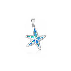 Sterling Silver Rhodium Plated Starfish Blue Lab Opal Pendant