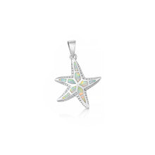 Load image into Gallery viewer, Sterling Silver Rhodium Plated White Lab Opal Starfish Pendant