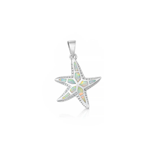 Load image into Gallery viewer, Sterling Silver Rhodium Plated Starfish White Lab Opal Pendant