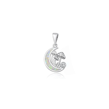 Load image into Gallery viewer, Sterling Silver Rhodium Plated Mushroom And Moon White Lab Opal Pendant