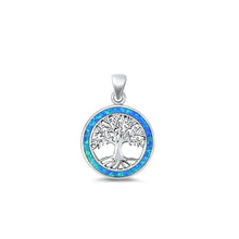 Load image into Gallery viewer, Sterling Silver Blue Lab Opal Tree Of Life Pendant