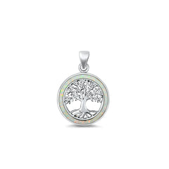 Sterling Silver Tree Of Life White Lab Opal Pendant