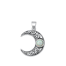 Load image into Gallery viewer, Sterling Silver Celtic Moon White Lab Opal Pendant