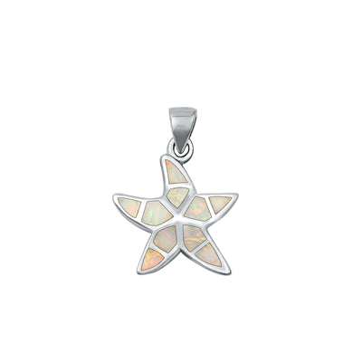 Sterling Silver Rhodium Plated White Lab Opal Starfish Pendant