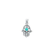 Load image into Gallery viewer, Sterling Silver Oxidized Hamsa Blue Lab Opal Pendant
