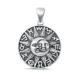 Sterling Silver Oxidized Sun, Moon, Zodiacs Pendant