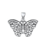 Sterling Silver Oxidized Butterfly Pendant-19.3mm