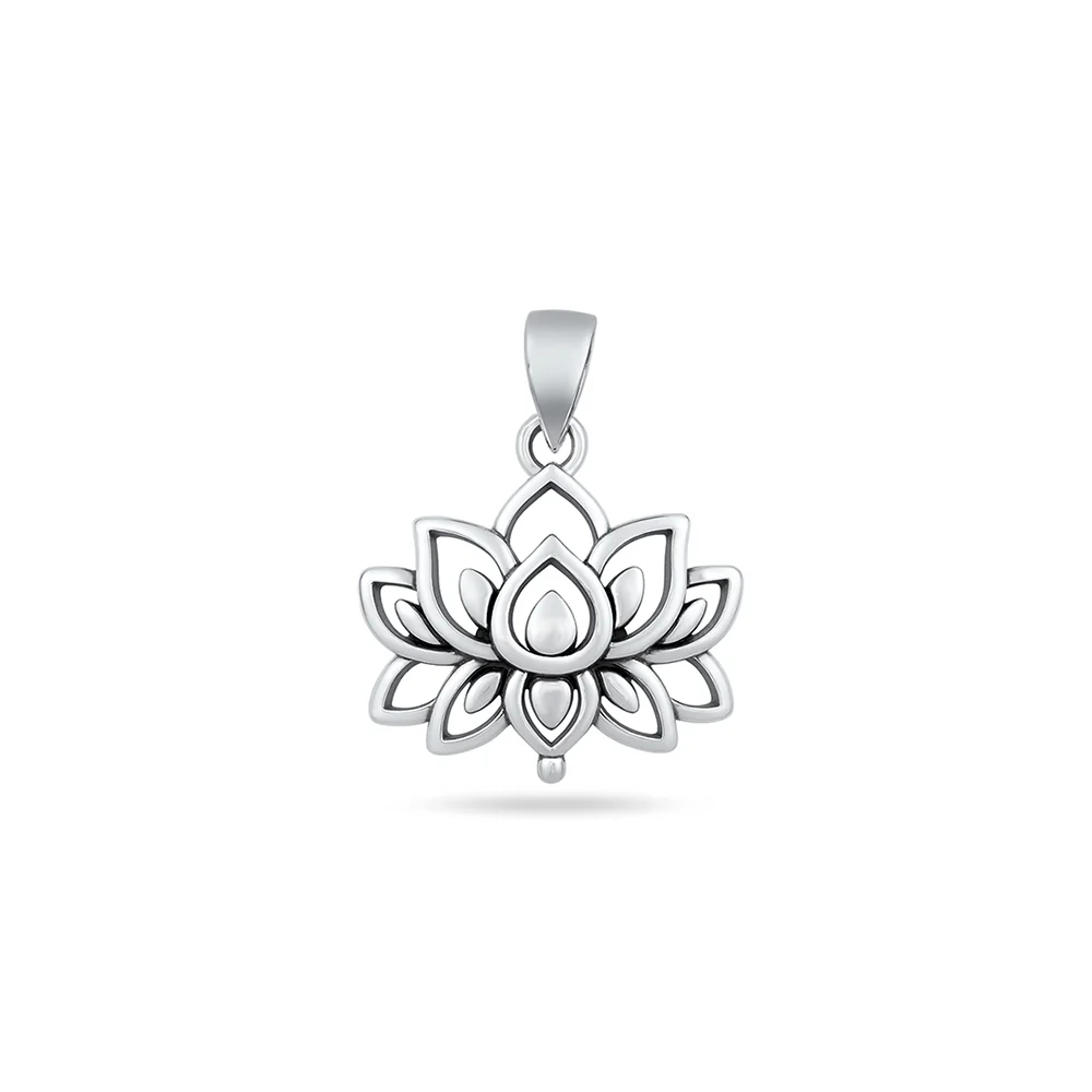 Sterling Silver Oxidized And Polished Lotus Pendant