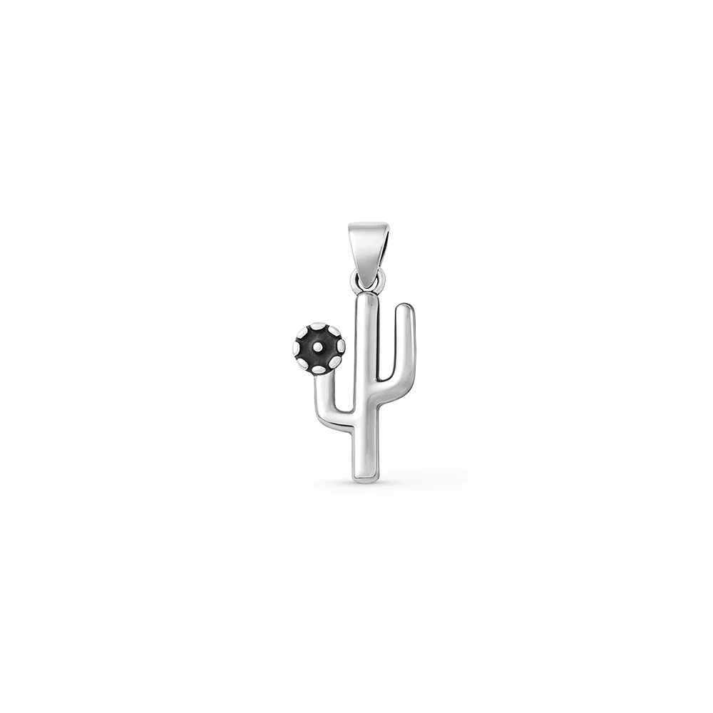 Sterling Silver Oxidized And Polished Cactus Pendant