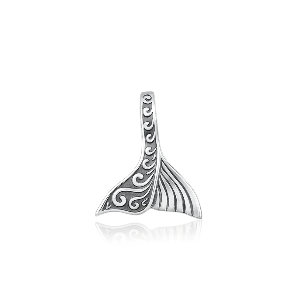 Sterling Silver Oxidized And Polished Tribal Whale Tail Pendant