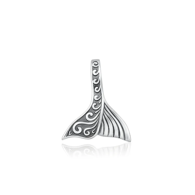 Sterling Silver Oxidized And Polished Tribal Whale Tail Pendant