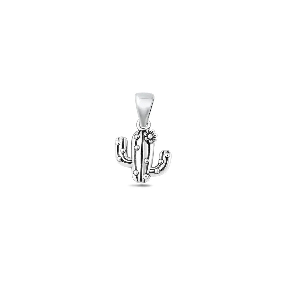 Sterling Silver Oxidized And High Polished Cactus Pendant